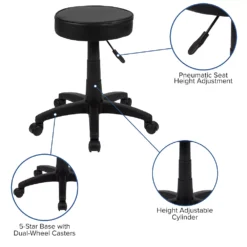 Emma And Oliver Black Adjustable Doctors Stool On Wheels With Ergonomic Molded Seat 9 Emma And Oliver Black Adjustable Doctors Stool On Wheels With Ergonomic Molded Seat -Home furnishings 5980331 ALT3