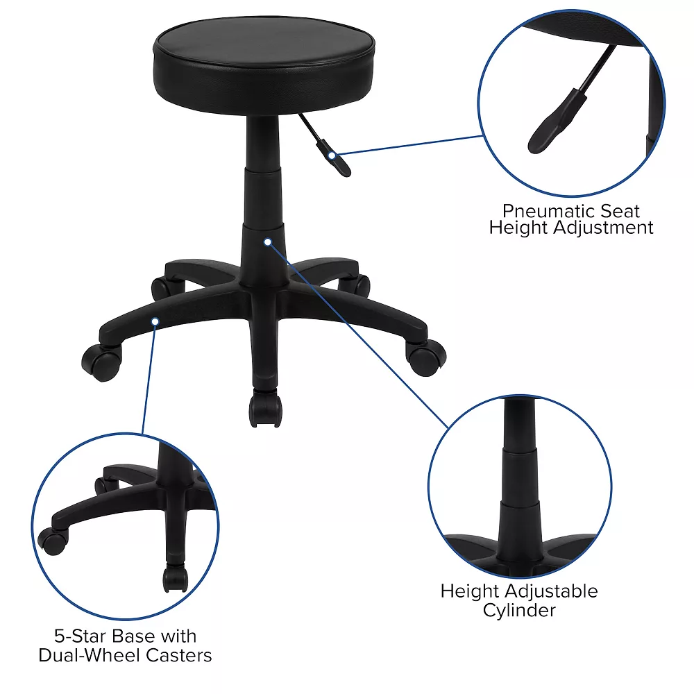 Emma And Oliver Black Adjustable Doctors Stool On Wheels With Ergonomic Molded Seat 6 Emma And Oliver Black Adjustable Doctors Stool On Wheels With Ergonomic Molded Seat - Image 4