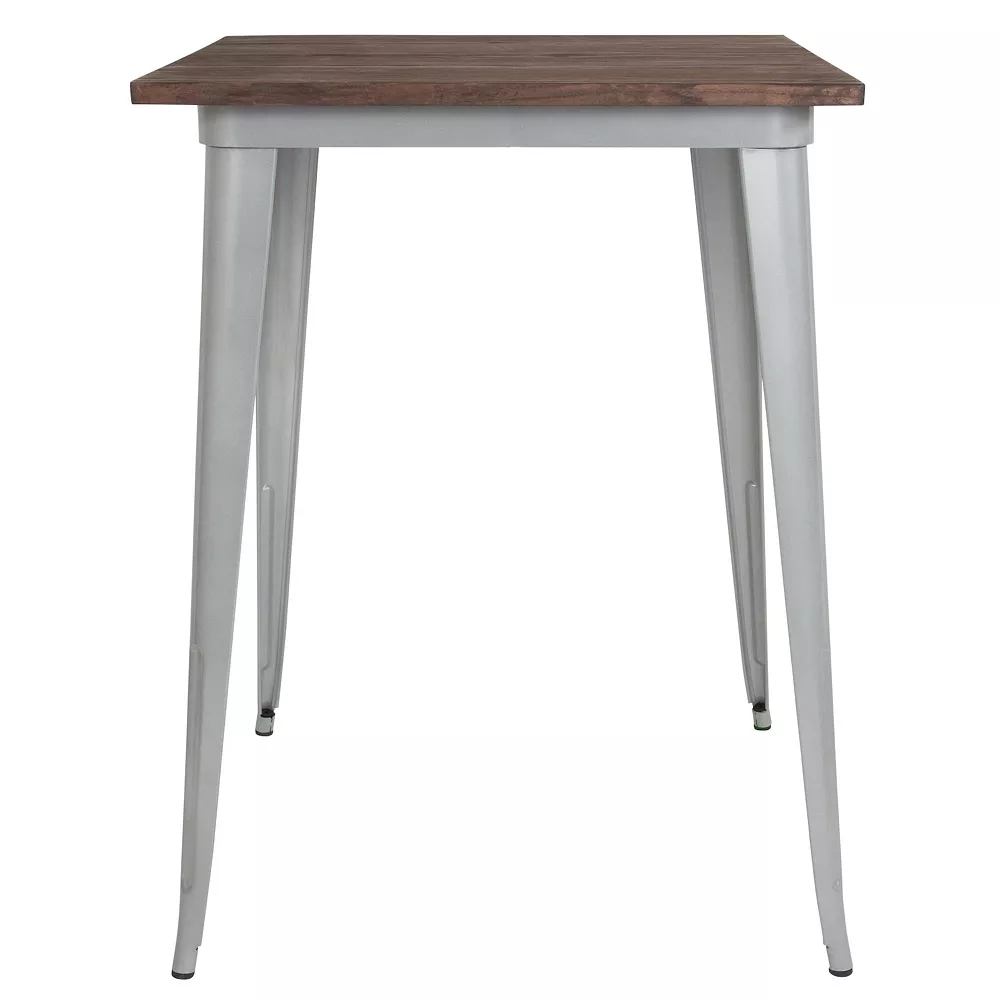 Emma And Oliver 31.5" Square Silver/Wood Metal Indoor Bar Height Table 4 Emma And Oliver 31.5" Square Silver/Wood Metal Indoor Bar Height Table - Image 2