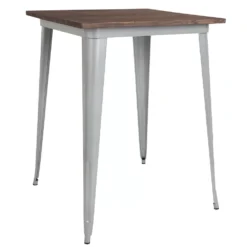 Emma And Oliver 31.5" Square Silver/Wood Metal Indoor Bar Height Table