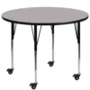 Emma And Oliver Mobile 48" Round Red HP Laminate Adjustable Activity Table -Home furnishings 5980446 Gray