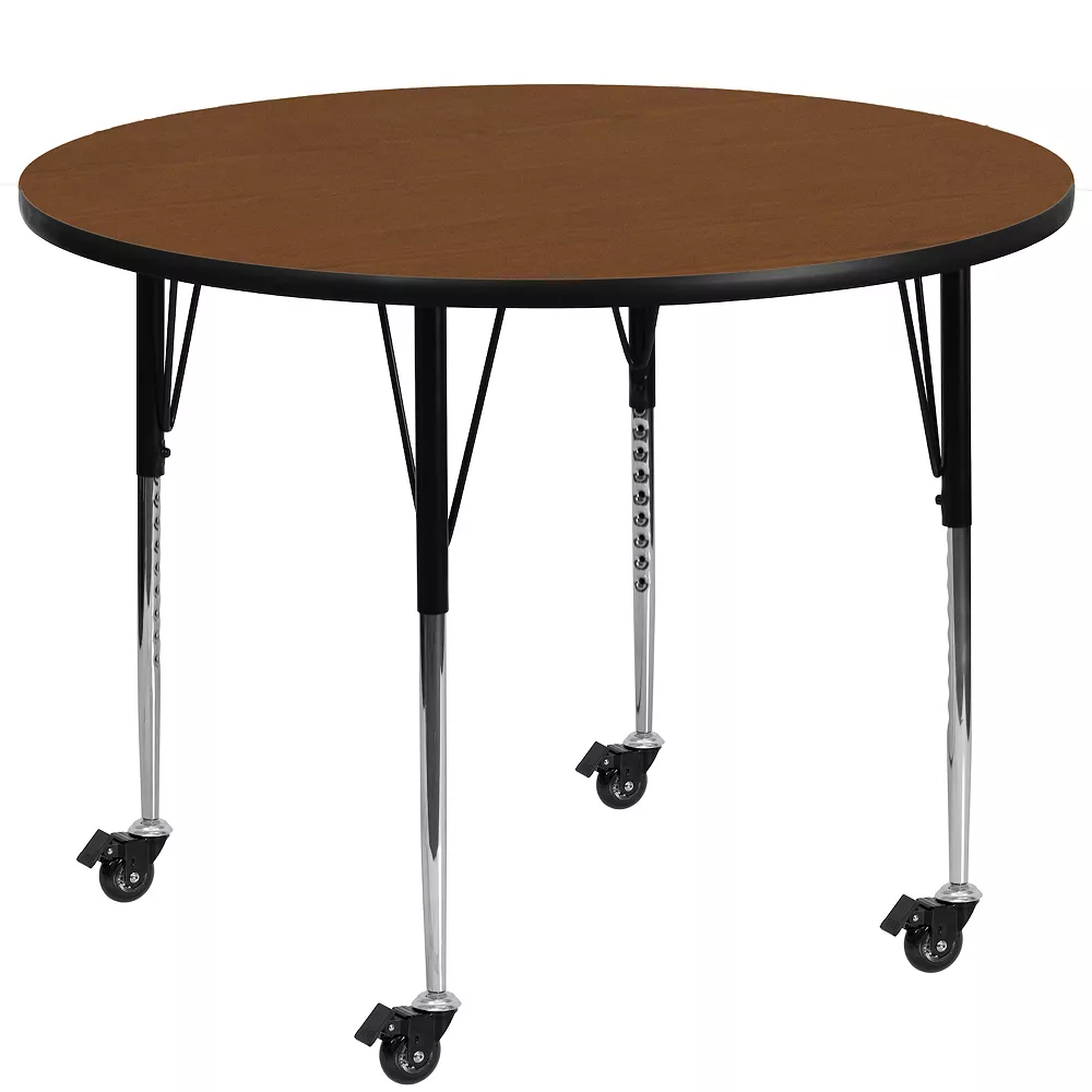 Emma And Oliver Mobile 42" Round Oak HP Laminate Adjustable Activity Table 3 Emma And Oliver Mobile 42" Round Oak HP Laminate Adjustable Activity Table