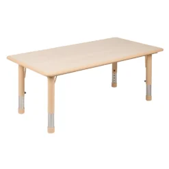 Emma And Oliver 23.625"W X 47.25"L Natural Plastic Adjustable Activity Table-School Table For 6