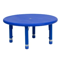 Emma And Oliver 33" Round Green Plastic Height Adjustable Activity Table
