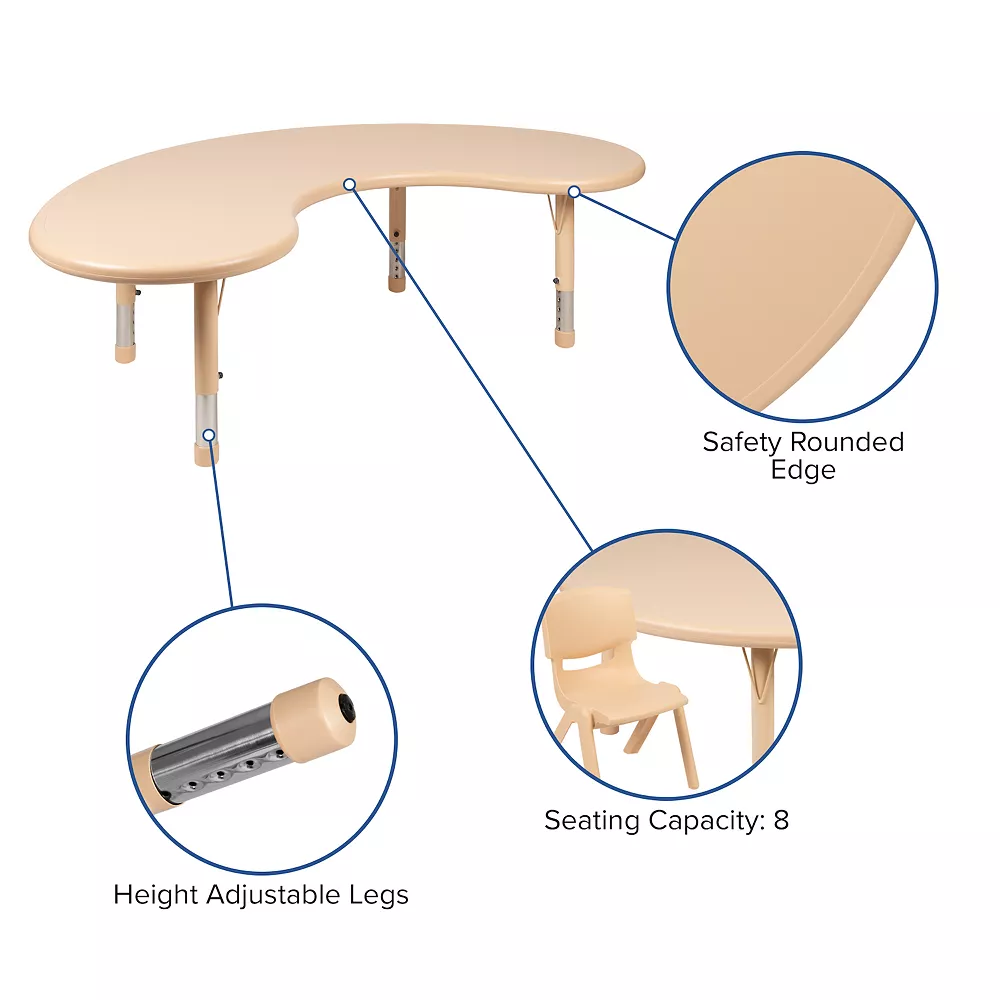 Emma And Oliver 35"Wx65"L Half-Moon Natural Plastic Adjustable Activity Table-School Table For 8 5 Emma And Oliver 35"Wx65"L Half-Moon Natural Plastic Adjustable Activity Table-School Table For 8 - Image 3