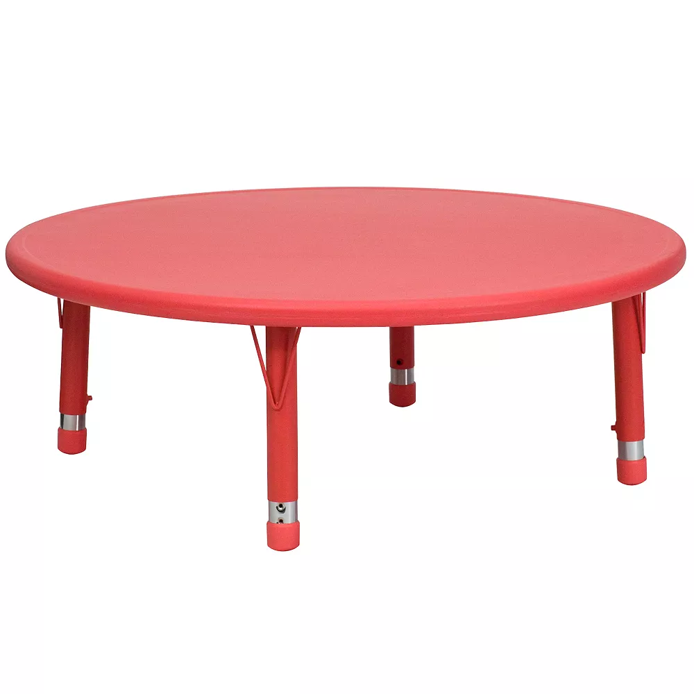 Emma And Oliver 45" Round Natural Plastic Height Adjustable Activity Table - School Table For 4 3 Emma And Oliver 45" Round Natural Plastic Height Adjustable Activity Table - School Table For 4