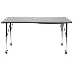 Emma And Oliver Mobile 26"W X 60"L Rectangular Wave Flexible Collaborative Grey Adjustable Activity Table -Home furnishings 5980533 ALT3