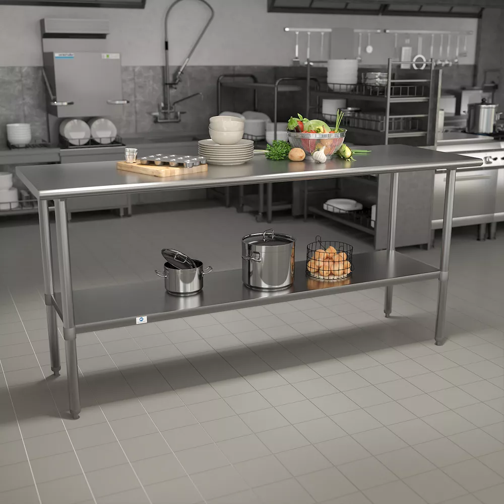 Emma And Oliver Stainless Steel 18 Gauge Kitchen Prep And Work Table With Undershelf, NSF - 60"W X 24"D X 34.5"H 4 Emma And Oliver Stainless Steel 18 Gauge Kitchen Prep And Work Table With Undershelf, NSF - 60"W X 24"D X 34.5"H - Image 2