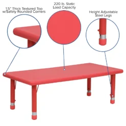 Emma And Oliver 24x48 Red Plastic Height Adjustable Activity Table 8 Emma And Oliver 24x48 Red Plastic Height Adjustable Activity Table -Home furnishings 5980554 ALT2