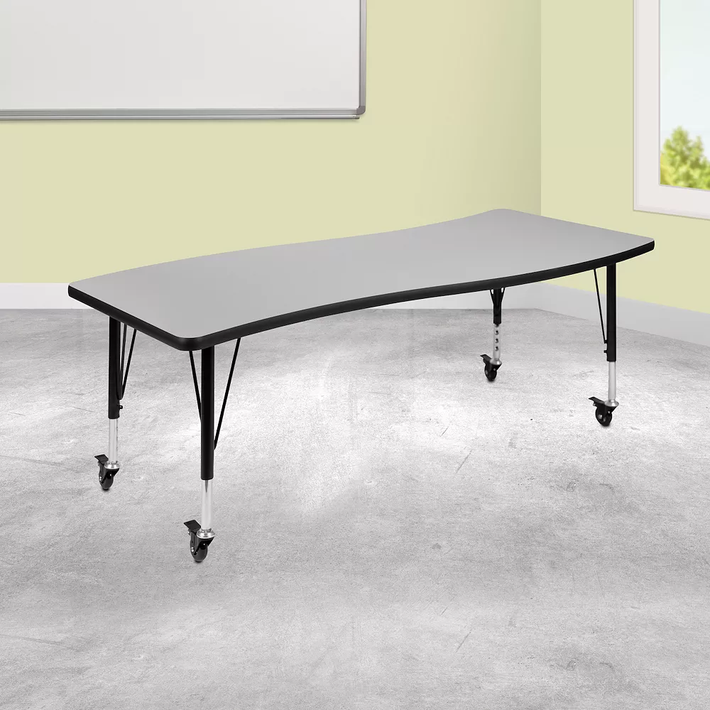 Emma And Oliver Mobile 26"W X 60"L Wave Flexible Collaborative Grey Kids Adjustable Activity Table 4 Emma And Oliver Mobile 26"W X 60"L Wave Flexible Collaborative Grey Kids Adjustable Activity Table - Image 2