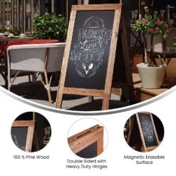 Emma And Oliver Burke Weathered 40"x20" Vintage Double-Sided Folding Magnetic Chalkboard With 8 Chalk Markers, 10 Chalkboard Stencils, Eraser, And 2 Rustic Magnets -Home furnishings 5985045 ALT3