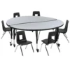 Emma And Oliver Mobile 60" Circle Wave Activity Table Set-12" Student Stack Chairs, Oak/Black -Home furnishings 5985540 Grey