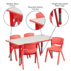 Emma And Oliver 23.625"W X 47.25"L Red Plastic Activity Table Set-4 Chairs -Home furnishings 5985544 ALT2