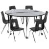 Emma And Oliver Mobile 60" Circle Wave Activity Table Set-16" Student Stack Chairs, Oak/Black -Home furnishings 5985547 Grey