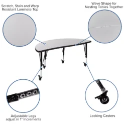 Emma And Oliver Mobile 76" Oval Wave Activity Table Set-14" Student Stack Chairs, Grey/Black -Home furnishings 5985550 ALT2