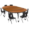 Emma And Oliver Mobile 76" Oval Wave Activity Table Set-14" Student Stack Chairs, Grey/Black -Home furnishings 5985550 Oak