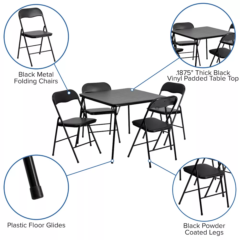 Emma And Oliver 5 Piece Black Folding Game Room Card Table And Chair Set 5 Emma And Oliver 5 Piece Black Folding Game Room Card Table And Chair Set - Image 3