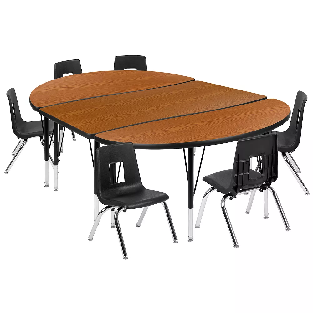Emma And Oliver 76" Oval Wave Activity Table Set With 14" Student Stack Chairs, Oak/Black 3 Emma And Oliver 76" Oval Wave Activity Table Set With 14" Student Stack Chairs, Oak/Black