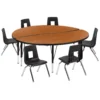 Emma And Oliver 60" Circle Wave Activity Table Set With 14" Student Stack Chairs, Oak/Black -Home furnishings 5985562 Oak
