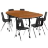 Emma And Oliver Mobile 76" Oval Wave Activity Table Set-18" Student Stack Chairs, Grey/Black -Home furnishings 5985565 Oak
