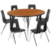 Emma And Oliver 47.5" Circle Wave Activity Table Set With 18" Student Stack Chairs, Grey/Black -Home furnishings 5985581 Oak