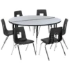 Emma And Oliver 60" Circle Wave Activity Table Set With 18" Student Stack Chairs, Grey/Black -Home furnishings 5985592 Grey