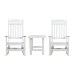 Emma And Oliver Set Of 2 Indoor/Outdoor Poly Resin Rocking Chairs With Side Table In Black