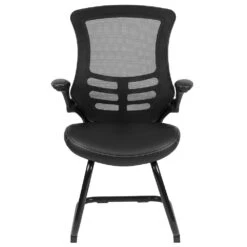 Emma And Oliver Black Mesh Sled Base Side Reception Chair With Flip-Up Arms-Office Waiting Room -Home furnishings 5985667 ALT3