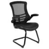 Emma And Oliver Black Mesh Sled Base Side Reception Chair With Flip-Up Arms-Office Waiting Room -Home furnishings 5985667 Black Leathersoft