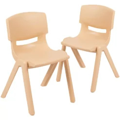 Emma And Oliver 2 Pack Natural Plastic Stack School Chair With 13.25"H Seat, K-2 School Chair