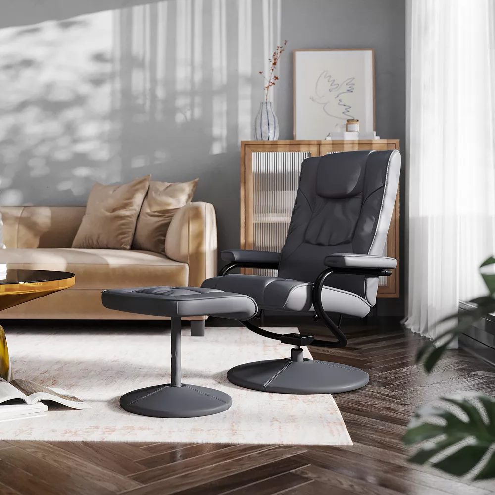 Emma And Oliver Contemporary Multi-Position Recliner/Ottoman - Wrapped Base In Cream LeatherSoft 4 Emma And Oliver Contemporary Multi-Position Recliner/Ottoman - Wrapped Base In Cream LeatherSoft - Image 2