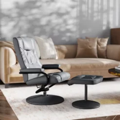 Emma And Oliver Contemporary Multi-Position Recliner/Ottoman - Wrapped Base In Cream LeatherSoft 8 Emma And Oliver Contemporary Multi-Position Recliner/Ottoman - Wrapped Base In Cream LeatherSoft -Home furnishings 5985674 ALT2