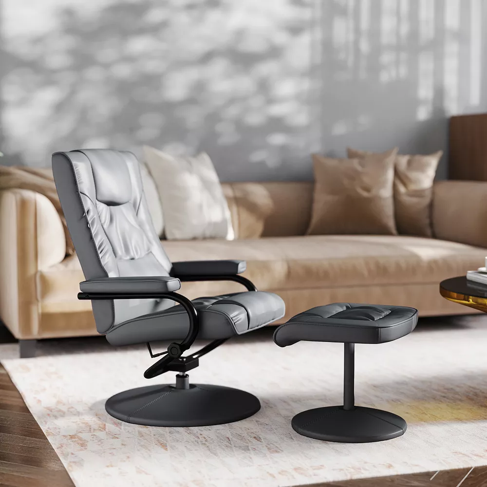 Emma And Oliver Contemporary Multi-Position Recliner/Ottoman - Wrapped Base In Cream LeatherSoft 5 Emma And Oliver Contemporary Multi-Position Recliner/Ottoman - Wrapped Base In Cream LeatherSoft - Image 3