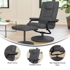 Emma And Oliver Contemporary Multi-Position Recliner/Ottoman - Wrapped Base In Cream LeatherSoft 9 Emma And Oliver Contemporary Multi-Position Recliner/Ottoman - Wrapped Base In Cream LeatherSoft -Home furnishings 5985674 ALT3