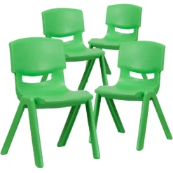 Emma And Oliver 4 Pack Blue Plastic Stack School Chair With 15.5"H Seat, 3rd-7th School Chair