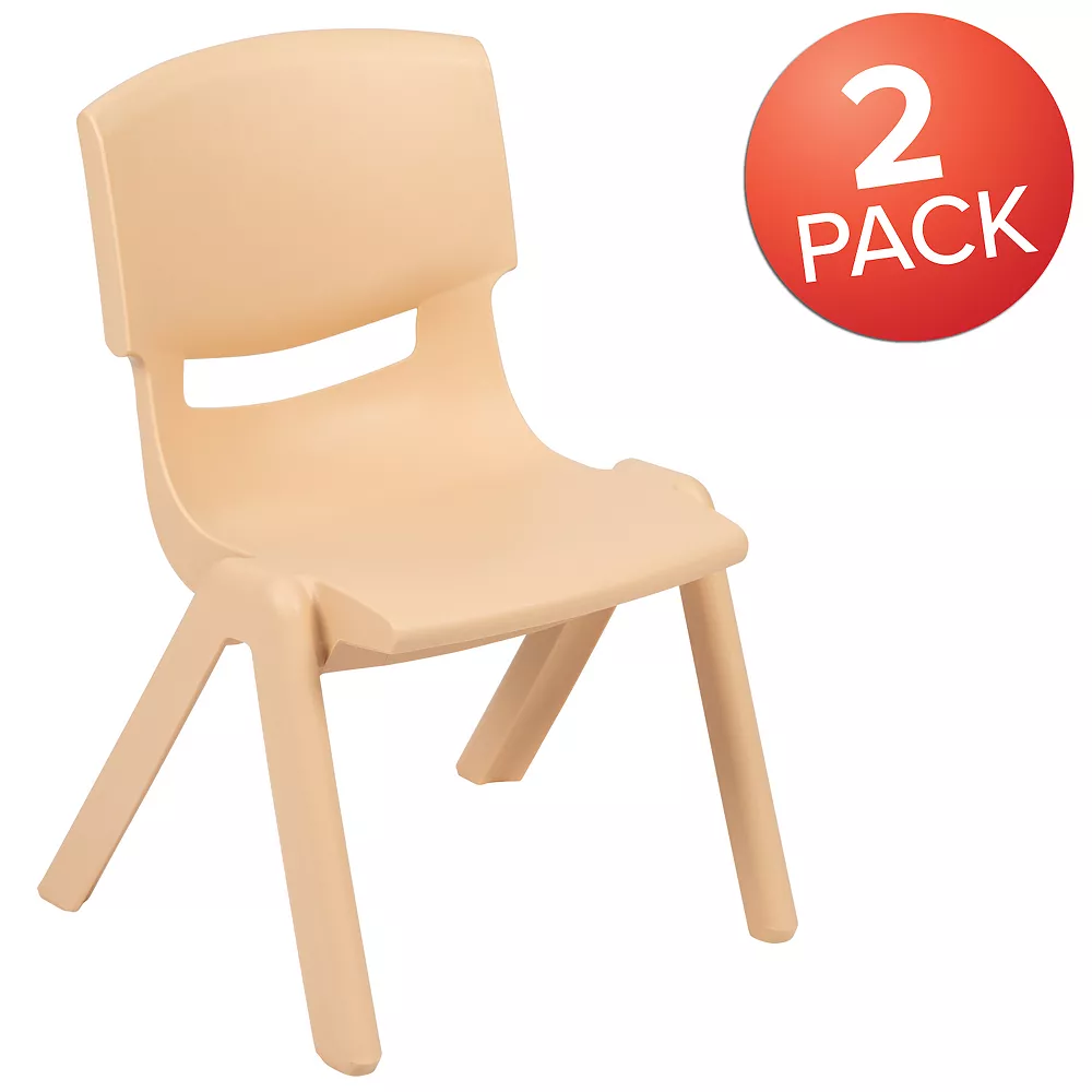Emma And Oliver 2 Pack Natural Plastic Stackable School Chair With 12"H Seat, Preschool Seating 4 Emma And Oliver 2 Pack Natural Plastic Stackable School Chair With 12"H Seat, Preschool Seating - Image 2