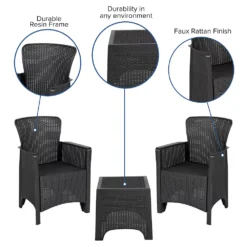 Emma And Oliver Dark Gray Faux Rattan Plastic Chair Set With Matching Side Table 8 Emma And Oliver Dark Gray Faux Rattan Plastic Chair Set With Matching Side Table -Home furnishings 5985708 ALT2