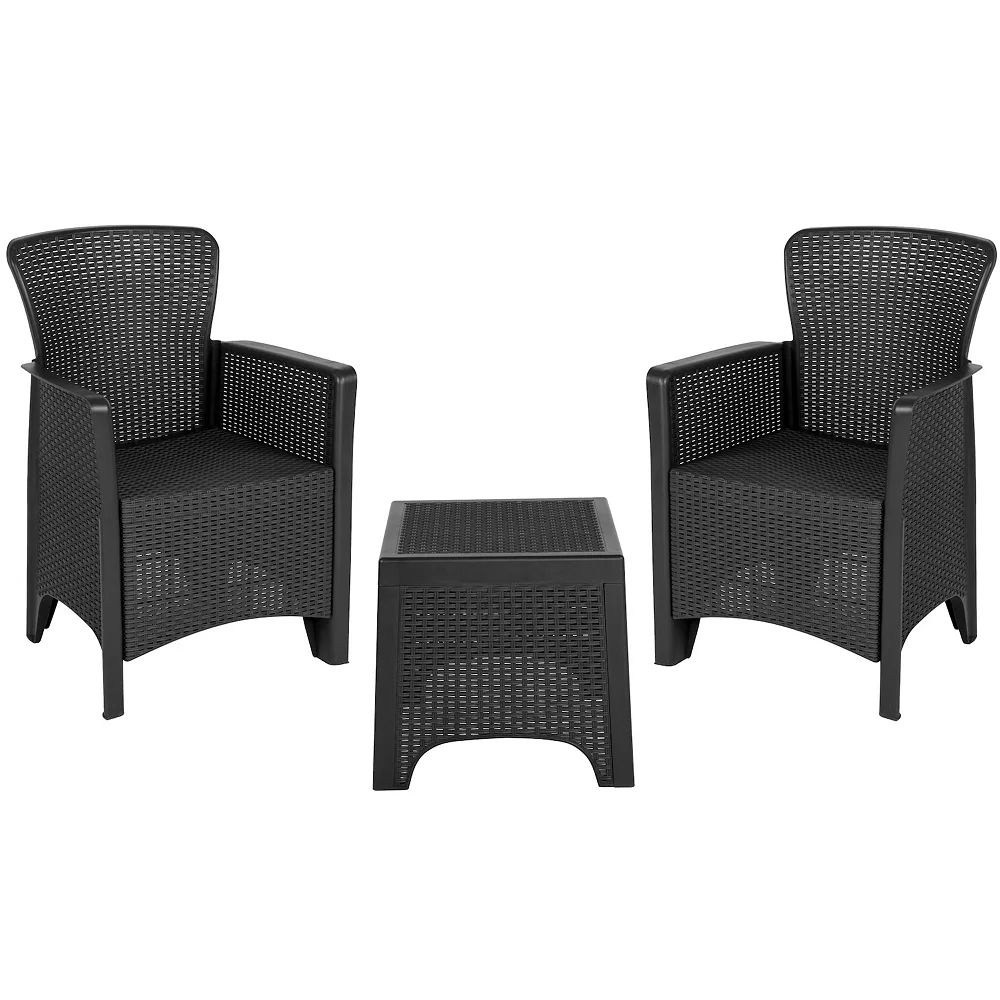 Emma And Oliver Dark Gray Faux Rattan Plastic Chair Set With Matching Side Table 6 Emma And Oliver Dark Gray Faux Rattan Plastic Chair Set With Matching Side Table - Image 4