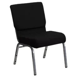 Emma And Oliver 21"W Stacking Church Chair In Black Fabric - Silver Vein Frame