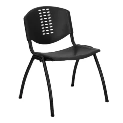 Emma And Oliver Black Plastic Office Side Stack Chair With Oval Cutout Back
