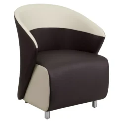 Emma And Oliver Black LeatherSoft Curved Barrel Lounge Chair With White Detailing