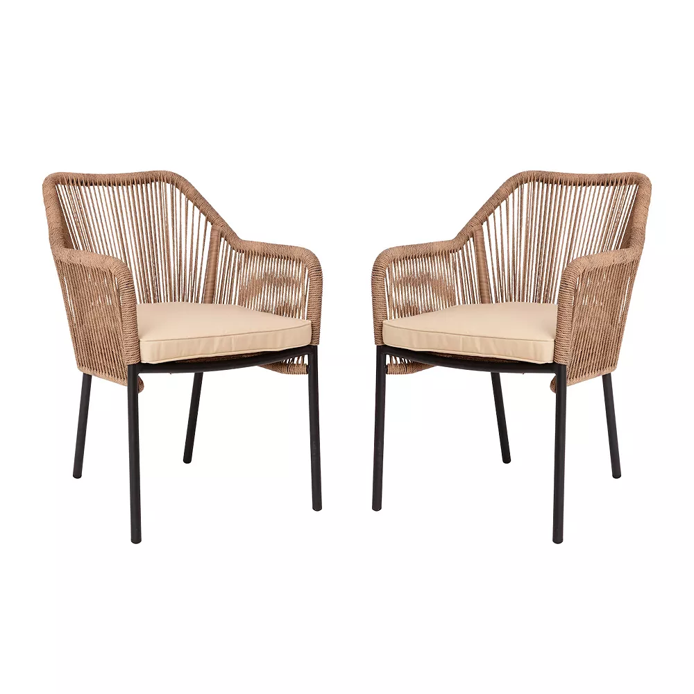 Emma And Oliver Talmadge Natural Woven All-Weather Outdoor Two-Piece Club Chair Set With Coordinating Ivory Cushions For Porch, Backyard And Patio 3 Emma And Oliver Talmadge Natural Woven All-Weather Outdoor Two-Piece Club Chair Set With Coordinating Ivory Cushions For Porch, Backyard And Patio