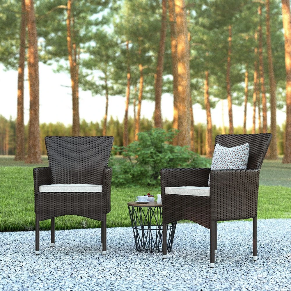 Emma And Oliver Ina Set Of 2 Modern Black Wicker Patio Chairs With Removable Gray Cushions For Indoor And Outdoor Use 4 Emma And Oliver Ina Set Of 2 Modern Black Wicker Patio Chairs With Removable Gray Cushions For Indoor And Outdoor Use - Image 2