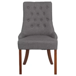 Emma And Oliver Gray Fabric Tufted Chair With Curved Mahogany Legs -Home furnishings 6049075 ALT2