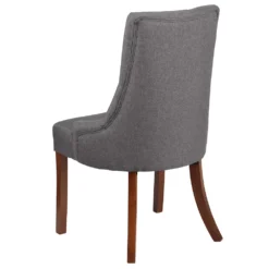 Emma And Oliver Gray Fabric Tufted Chair With Curved Mahogany Legs -Home furnishings 6049075 ALT3