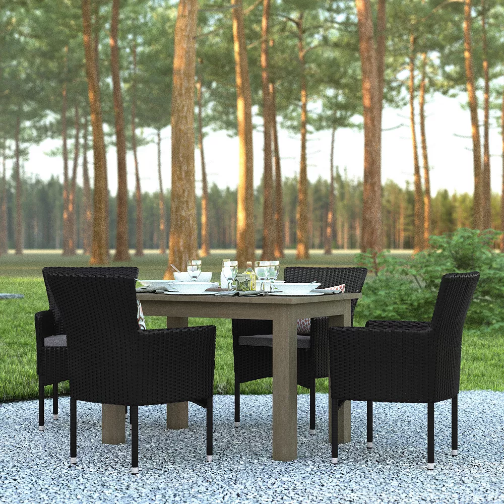 Emma And Oliver Ina Set Of 4 Modern Espresso Wicker Patio Chairs With Removable Cream Cushions For Indoor And Outdoor Use 4 Emma And Oliver Ina Set Of 4 Modern Espresso Wicker Patio Chairs With Removable Cream Cushions For Indoor And Outdoor Use - Image 2