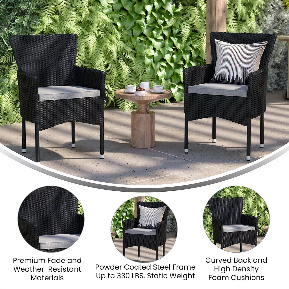 Emma And Oliver Ina Set Of 4 Modern Espresso Wicker Patio Chairs With Removable Cream Cushions For Indoor And Outdoor Use 6 Emma And Oliver Ina Set Of 4 Modern Espresso Wicker Patio Chairs With Removable Cream Cushions For Indoor And Outdoor Use - Image 4