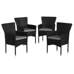 Emma And Oliver Ina Set Of 4 Modern Espresso Wicker Patio Chairs With Removable Cream Cushions For Indoor And Outdoor Use