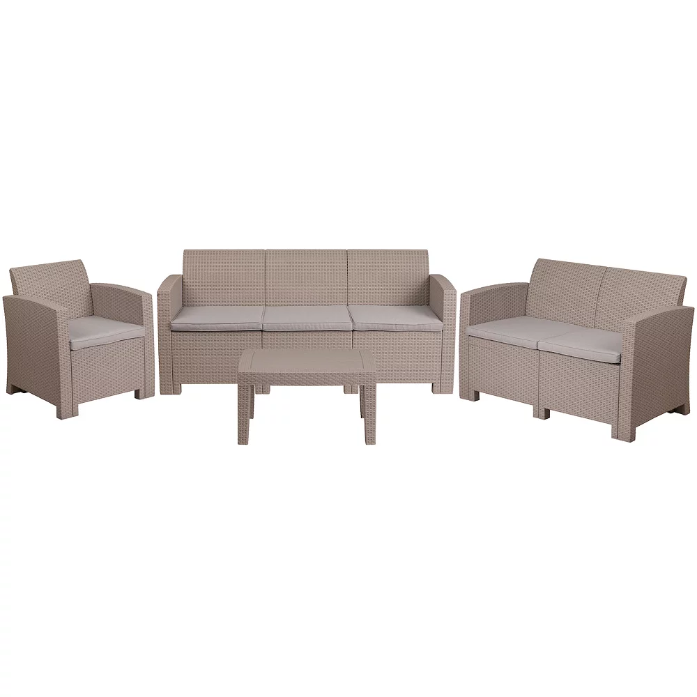 Emma And Oliver 4PC Outdoor Faux Rattan Chair,Loveseat,Sofa & Table Set-Light Gray 3 Emma And Oliver 4PC Outdoor Faux Rattan Chair,Loveseat,Sofa & Table Set-Light Gray