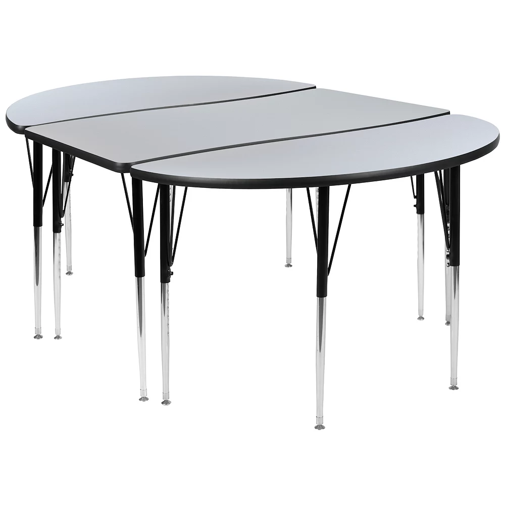 Emma And Oliver 3 Piece 76" Oval Wave Collaborative Grey Adjustable Activity Table Set 3 Emma And Oliver 3 Piece 76" Oval Wave Collaborative Grey Adjustable Activity Table Set